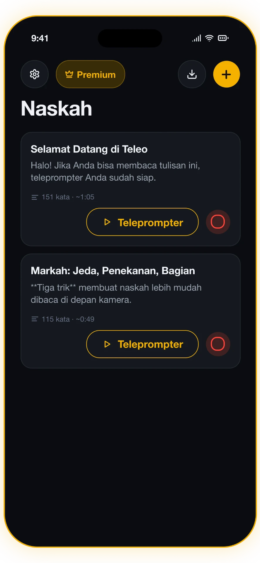 Tangkapan layar 1 dari 5: Perpustakaan naskah Anda