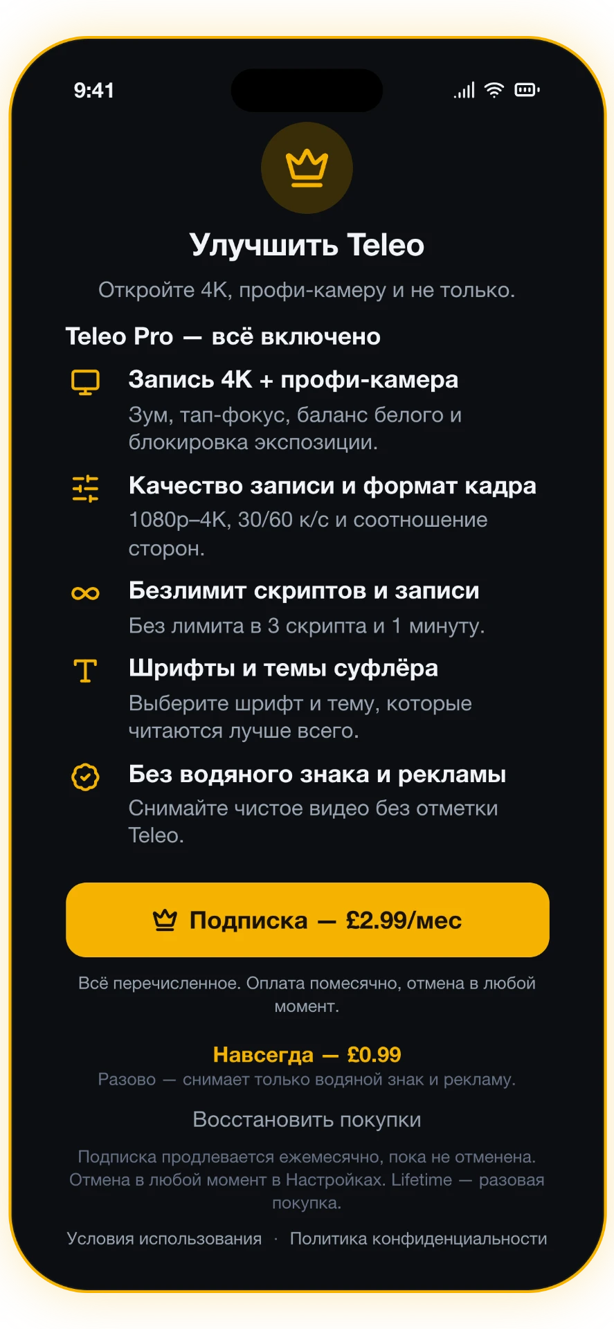 Скриншот 4 из 4: Teleo Pro — 4K и профи-камера