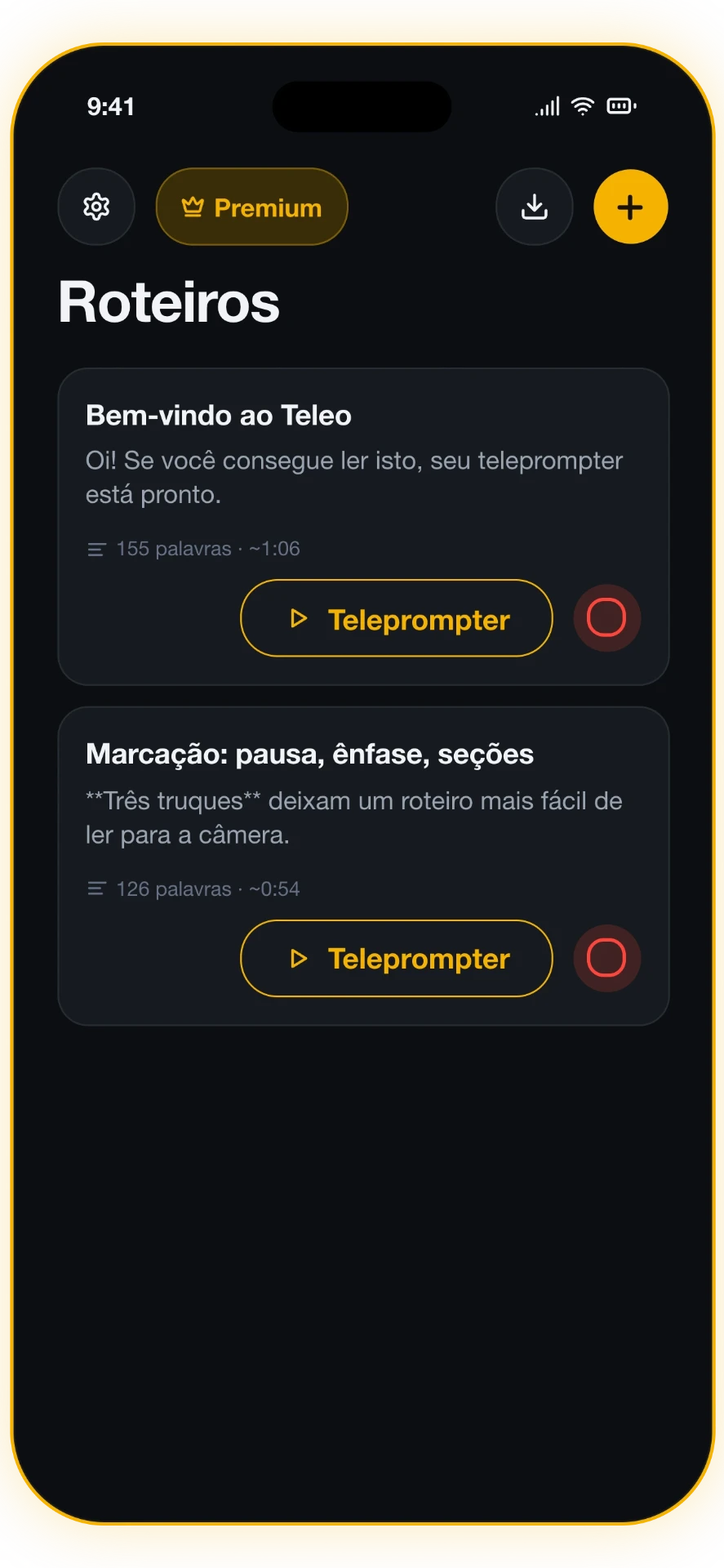 Captura 1 de 5: Sua biblioteca de roteiros