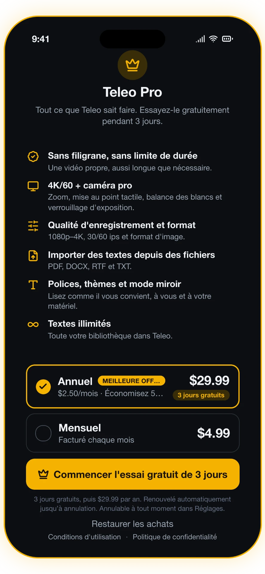 Capture 4 sur 5: Teleo Pro — 4K et caméra pro