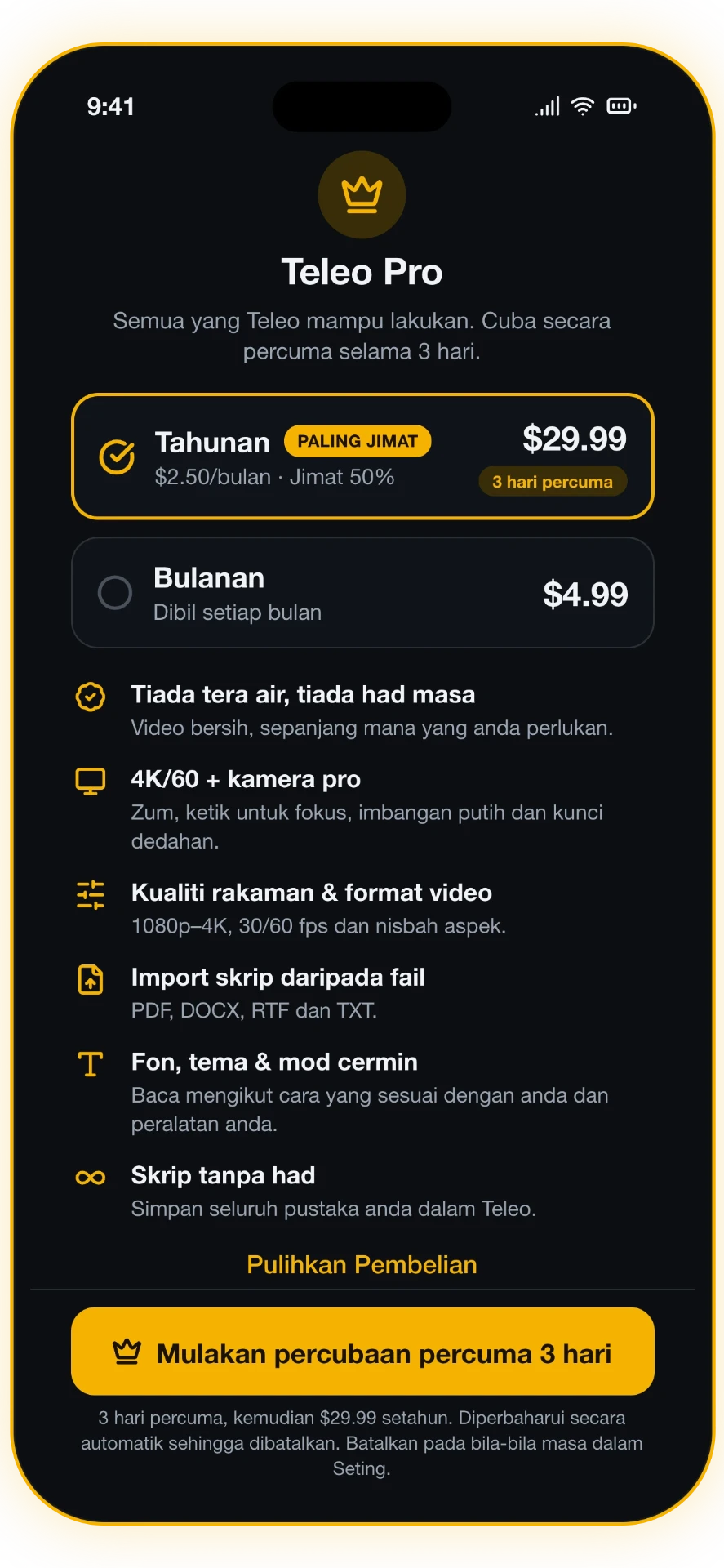 Tangkapan skrin 4 daripada 5: Teleo Pro — 4K & kamera pro