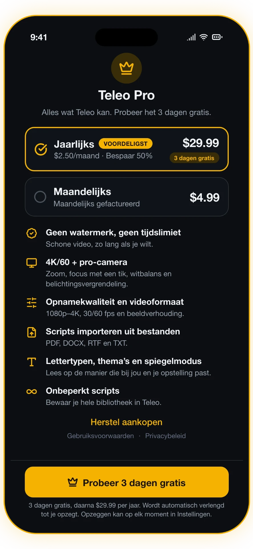Screenshot 4 van 5: Teleo Pro — 4K & pro-camera
