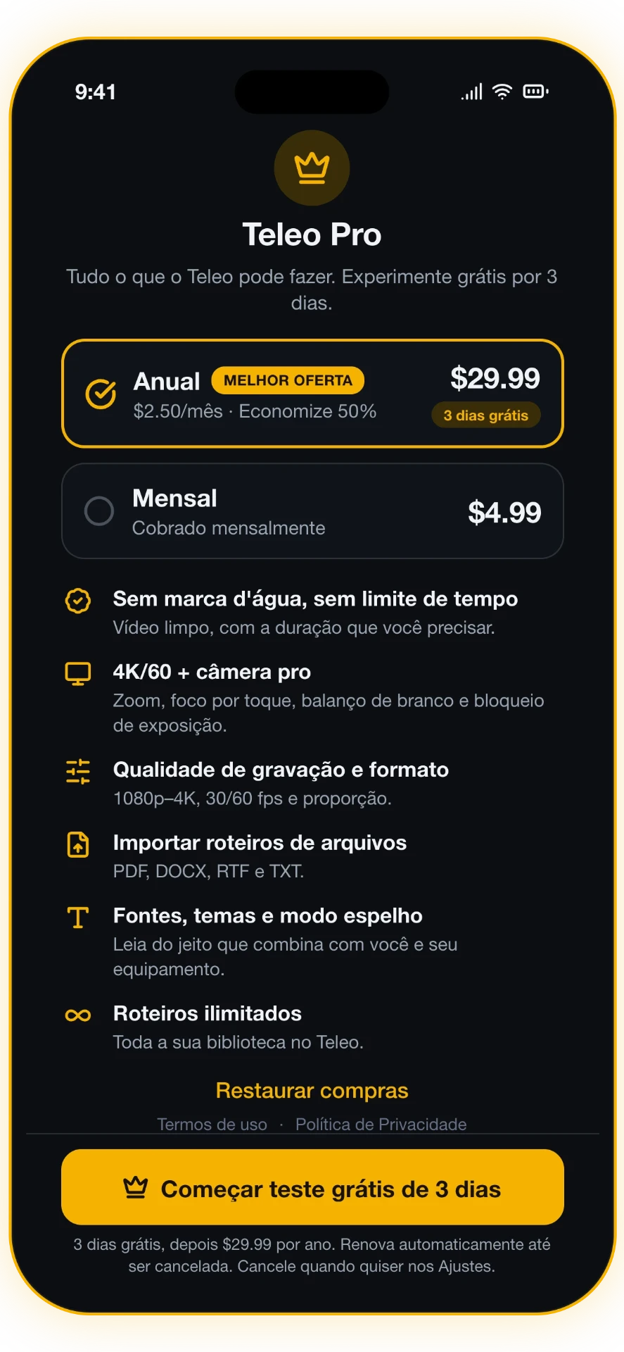 Captura 4 de 5: Teleo Pro — 4K e câmera pro