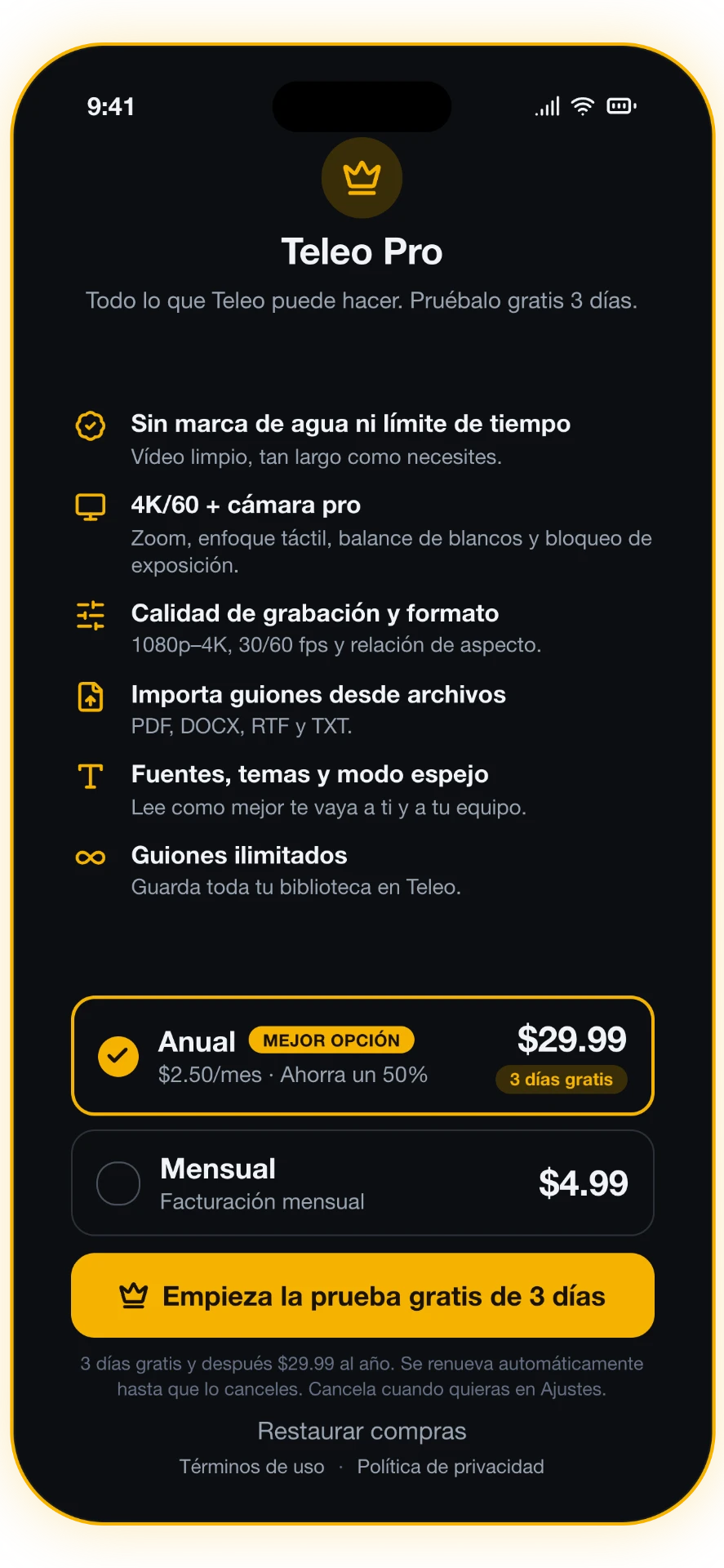 Captura 4 de 5: Teleo Pro — 4K y cámara pro