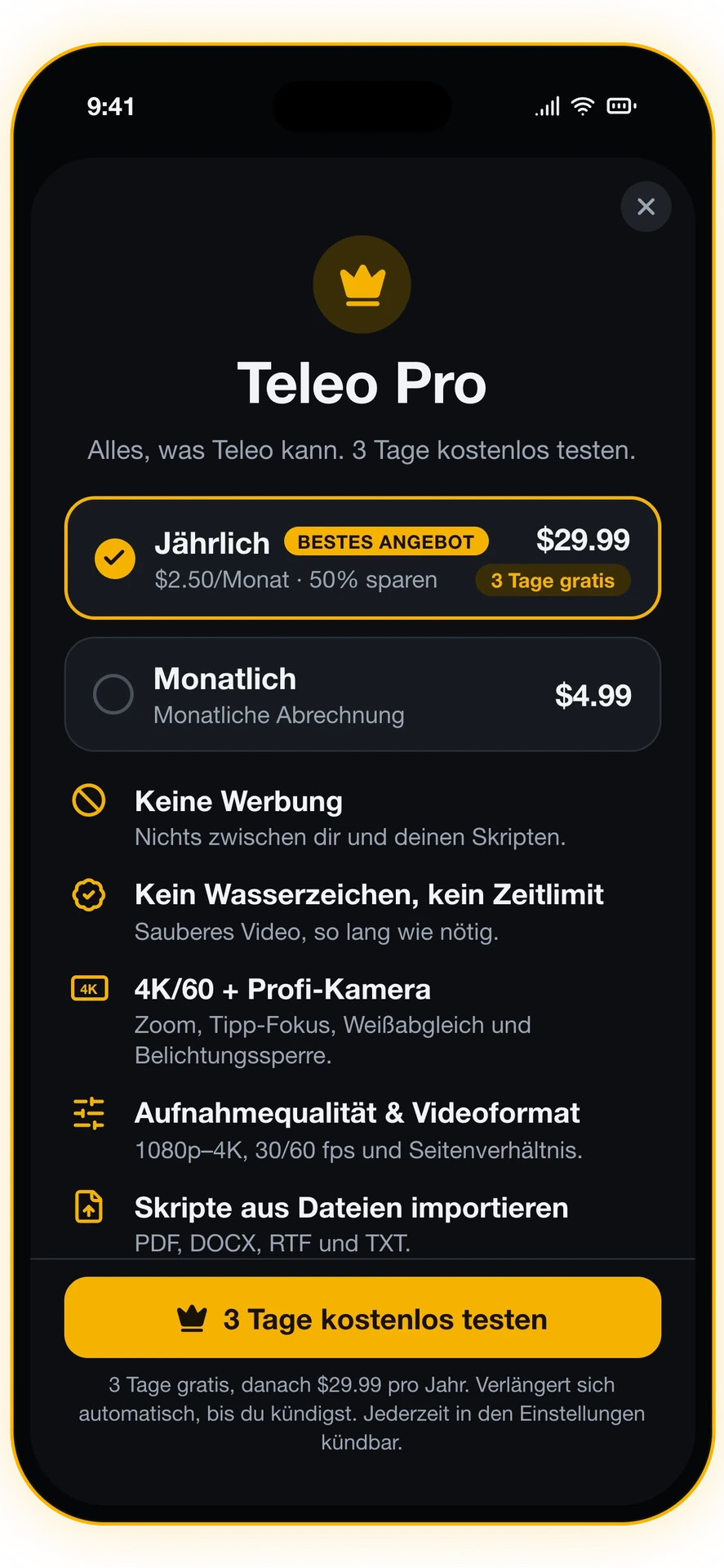 Screenshot 5 von 6: Teleo Pro — 4K & Pro-Kamera