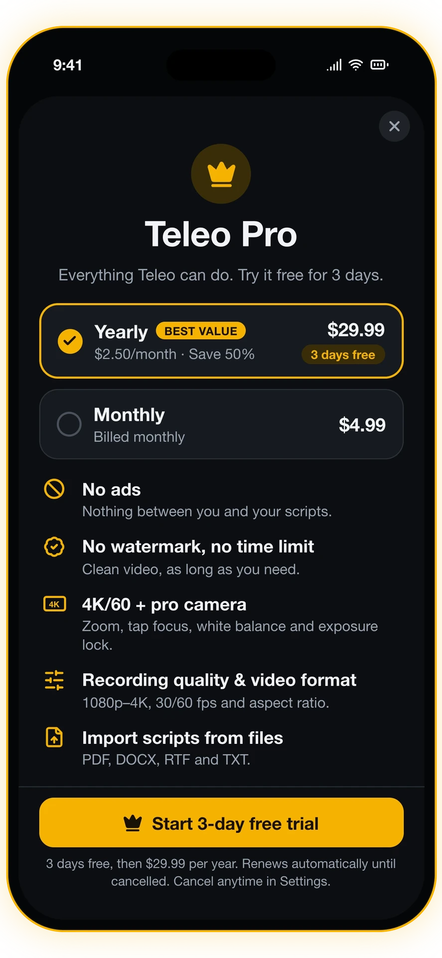 Screenshot 5 of 6: Teleo Pro — 4K & pro camera